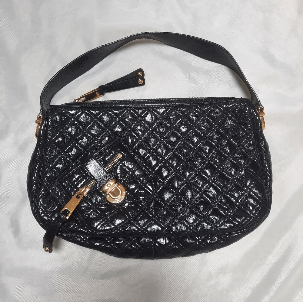 Marc Jacobs Black Quilted Shoulder Bag with Gold Hardware
